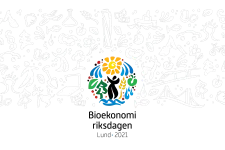 Logo with surrounding symbols in white.