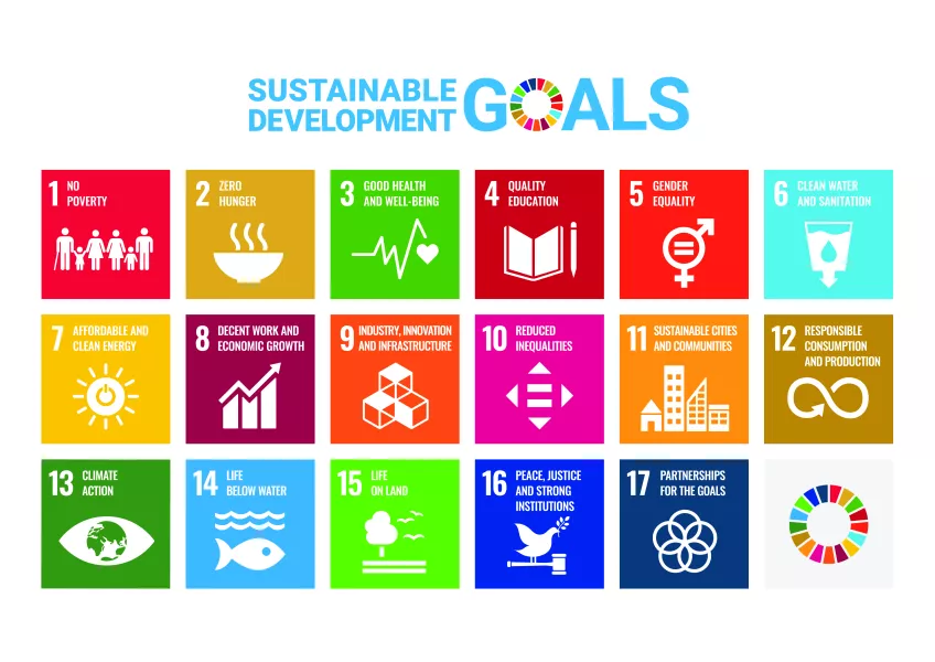 The logos for the 17 UN Sustainable Development Goals.