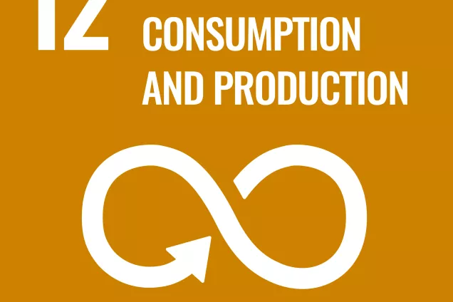 Global mål nummer 12, "hållbar konsumtion och produktion". Ikon.